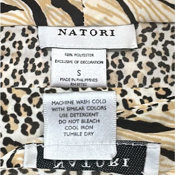 Natori Black Tan Animal Print Stretch Jersey Kimono Robe Tiger Leopard Lounge - Picture 13 of 14